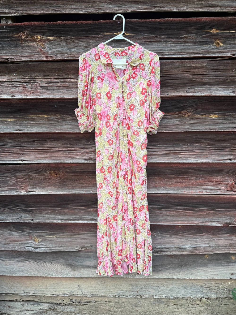 Anthropologie Pink Floral Button-Down Maxi Dress